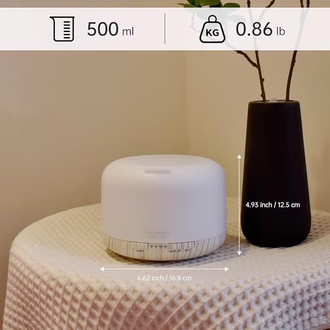 ASAKUKI Essential Oil Diffuser 500ml, Ultrasonic Aromatherapy Humidifier with Remote Control, 7 LED Colors, Timer & Auto-Off, Large Room Diffuser (White)