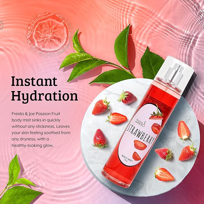 Freida and Joe Luxurious Scented Strawberry Fragrance Body Mist A Sophisticated 8 oz Gift Stocking Stuffer Exquisitely Crafted for Women's Sublime Fragrance – Mother's Day Gift for Mom