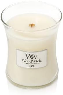 WoodWick Medium Hourglass Candle, Linen - Premium Soy Blend Wax, Pluswick Innovation Wood Wick, Made in USA