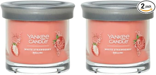 Yankee Candle Small Tumbler Scented Single Wick Jar Candle, White Strawberry Bellini, Over 20 Hours of Burn Time, 4.3 Ounce (Pack of 2)