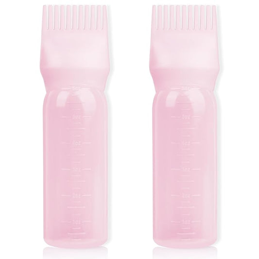 BLAAROOM 2Pack Root Comb Applicator Bottle - 6 Oz Hair Oil Applicator, Dye Bottle Tools with Oil Dispenser & Root Comb Brush - Pink
