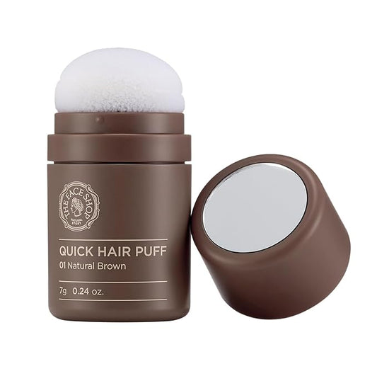 The Face Shop Quick Hair Puff - Natural Brown - Root Touch Up Hair Color, Hairline Powder Conceals Hair Loss, Hair Topper for Women & Men - Hair Fibers for Thinning Hair, Root Cover Up, Gray Concealer