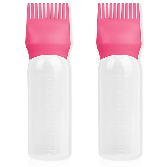 BLAAROOM Root Comb Applicator Bottle 6 Ounce, 2 Pack Hair Oil Applicator with Root Comb Brush - Dark Pink