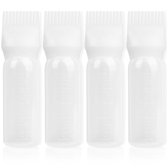 BLAAROOM Root Comb Applicator Bottle 6 Ounce, 4 Pack Hair Oil Applicator with Root Comb Brush for Scalp Hair Oiling - White