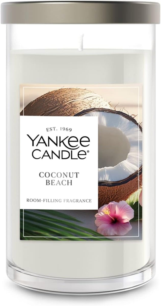 Yankee Candle Medium Pillar Scented Candle with up to 115 Hour Burn Time, Premium Plant Wax Blend for Consistent Burn, 14.25 oz Pillar Candle with Room Filling Fragrance, Coconut Beach