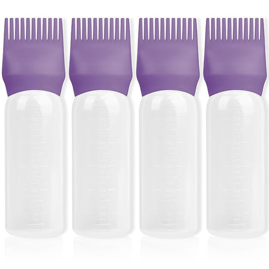 BLAAROOM Root Comb Applicator Bottle 6 Ounce, 4 Pack Hair Oil Applicator with Root Comb Brush - Dark Purple