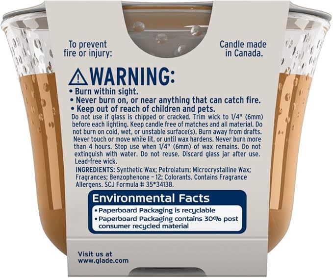 Glade Candle Cashmere Woods, Fragrance Candle Infused with Essential Oils, Air Freshener Candle, 3-Wick Candle, 6.8 Oz, 3 Count