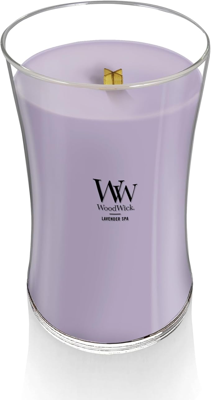 WoodWick Lavender Spa Gifts for Women and Men,21.5 oz Large Hourglass Candle with Crackling Wick,(Pack of 4)