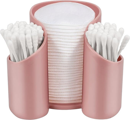 Plastic Cotton Pad Dispenser, Swab Holder for Bathroom, Cotton Pad QTips Holder, Storage Organizer for Paper Cup and Floss Dispensers (Pink)