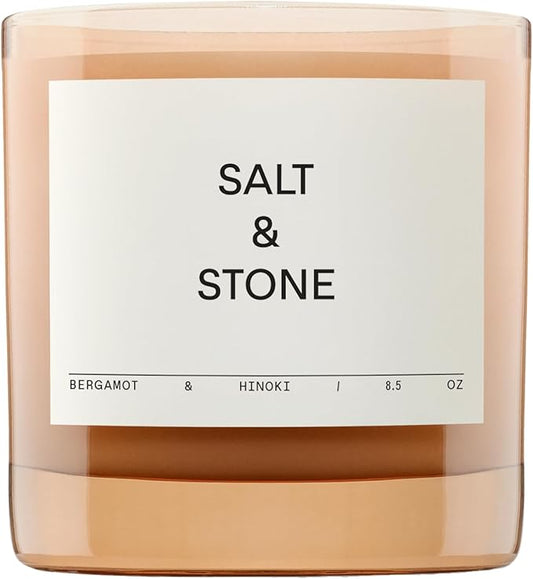 Salt & Stone Scented Candle for Women & Men | Coconut & Soy Blend Wax | Hand-Poured, Aromatic & Fragrant | 100% Cotton Wick | Long-Lasting 50 Hour Burn Time | Bergamot & Hinoki 8.5 oz