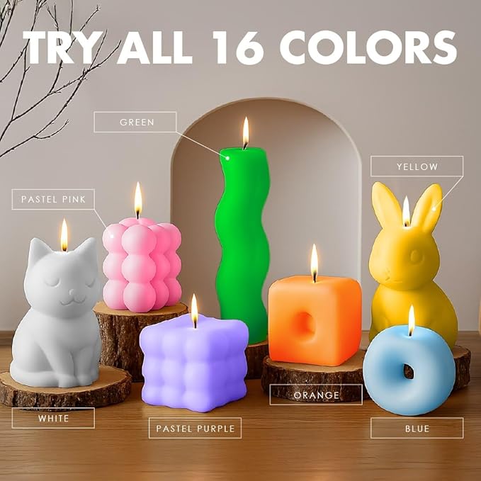 Wax Dyes for Candle Making - 16 Colors Set of Candle Wax Dyes - Candle Color Dye for Soy Wax - Candle Dye for Soy Candle Making - Color for Candle Making 0.2 oz