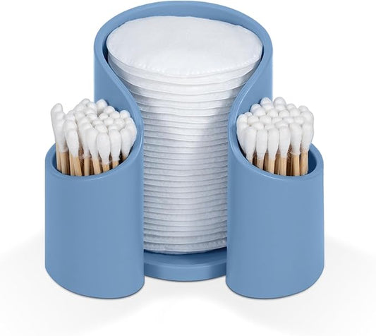 Cotton Pad QTips Holder, Bathroom Cups Dental Floss Dispenser, Storage Organizer for Cotton Pad QTips Paper Cup Floss, Bathroom Accessories Storage, Vanity Makeup Organizer (Blue)