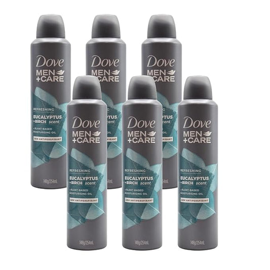 Dove Men+Care Antiperspirant Deodorant Spray Refreshing Eucalyptus & Birch Scent 254ML | Sweat & Odor Protection | Long-Lasting Freshness & Skin Comfort | Men's Deodorant Spray For Daily Use | 6-Pack
