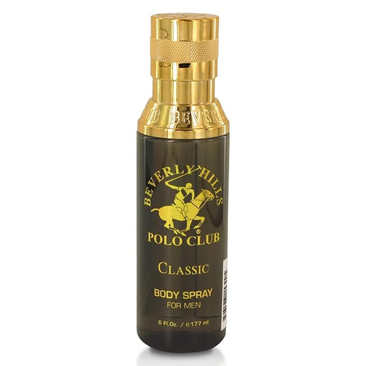 Beverly Hills Polo Club Body Spray for Men - BHPC Classic - Notes of Patchouli, Cedar, Vetiver, Ambergris & Musk - Long Lasting Cologne Scents - Ideal Gift for Him, 6oz