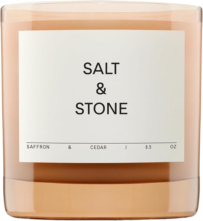 Salt & Stone Scented Candle for Women & Men | Coconut & Soy Blend Wax | Hand-Poured, Aromatic & Fragrant | 100% Cotton Wick | Long-Lasting 50 Hour Burn Time | Saffron & Cedar 8.5 oz