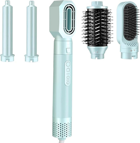 High-Speed 5 in 1 Hair Styler with Auto Curling Iron, Straightener & Volumizing Hot Air Brush |Fast Drying Ionic Blowout, No Heat Damage | Travel & Home Styling Tool (Blue)