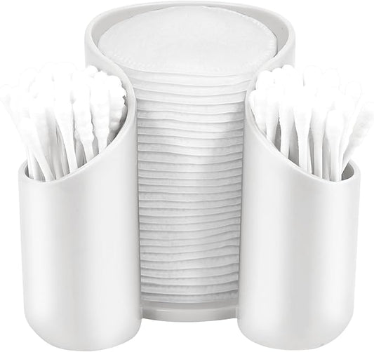 Plastic Cotton Pad Dispenser, Swab Holder for Bathroom, Cotton Pad QTips Holder, Storage Organizer for Paper Cup and Floss Dispensers (White)