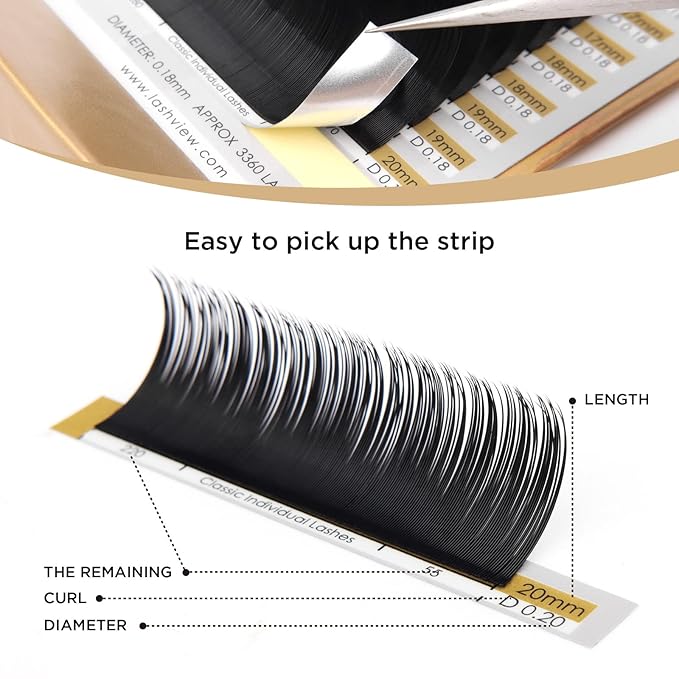 LASHVIEW Eyelash Extensions,Individual Lashes, Premium Single &Classic Lashes,0.18 Thickness C Curl 15-20mm Mixed Tray,Natural Semi Permanent Eyelashes,Soft Application-Friendly,Mink Lashes