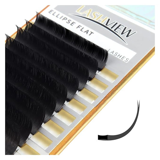 LASHVIEW False Lashes Ellipse Eyelash Extensions 0.15mm D Curl 13mm Flat Eyelash Extension Eyelashes Lashes Extension Flat Lash Extension Black Lashes Extensions Salon Use