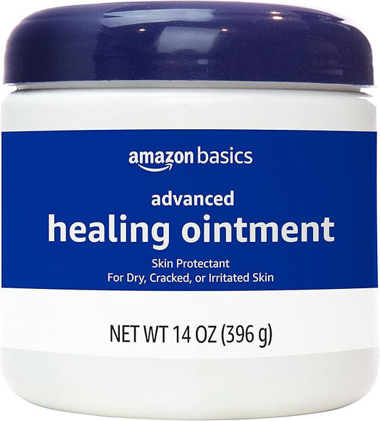 Amazon Basics Healing Ointment & Skin Protectant for Dry & Cracked Skin, Chapped Lips, Minor Cuts and Scrapes, Moisturizing Barrier Cream, Fragrance Free, 14 oz, 1-Pack