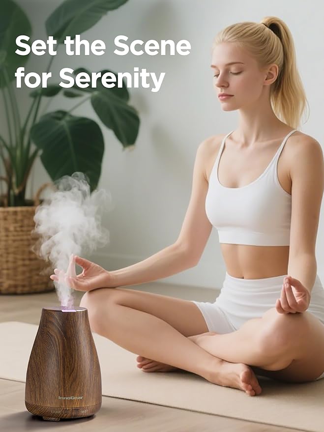 InnoGear Essential Oil Diffuser, Ultrasonic Diffusers for Home Aromatherapy Humidifier for Bedroom Room 7 Colors LED 2 Mist Mode Auto Off, Bronze