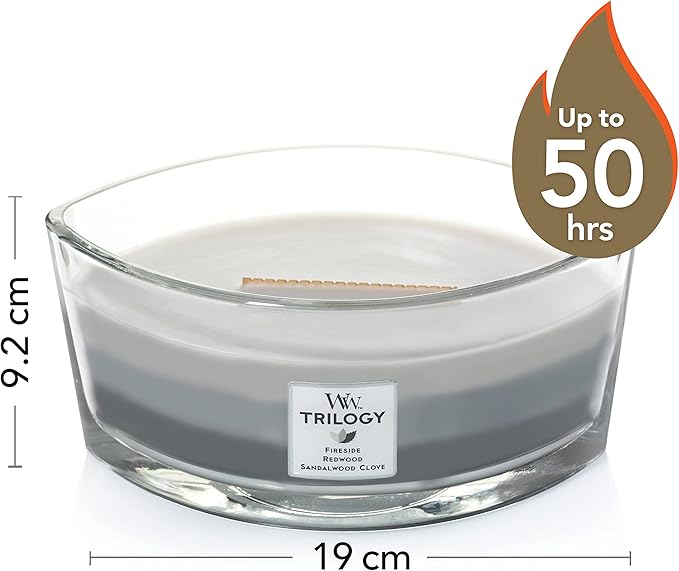 WoodWick Ellipse Trilogy Scented Candle | Warm Woods | with Crackling Wick | Burn Time: Up to 50 Hours