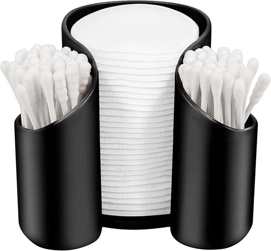 Plastic Cotton Pad Dispenser, Swab Holder for Bathroom, Cotton Pad QTips Holder, Storage Organizer for Paper Cup and Floss Dispensers (Black)
