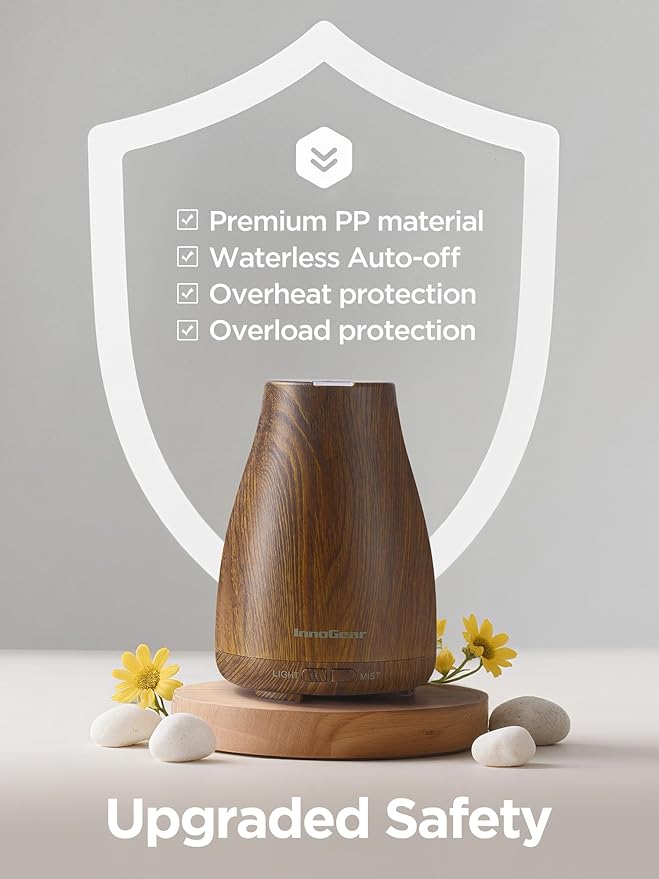InnoGear Essential Oil Diffuser, Ultrasonic Diffusers for Home Aromatherapy Humidifier for Bedroom Room 7 Colors LED 2 Mist Mode Auto Off, Bronze