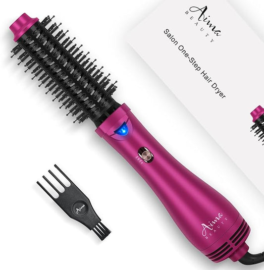 Aima Beauty One Step Hair Dryer & Volumizing Hot Air Brush, Ceramic Straightener Brush, Curler & Hot Comb 4 in 1 Salon Ionic Hair Brush, Rose Pink