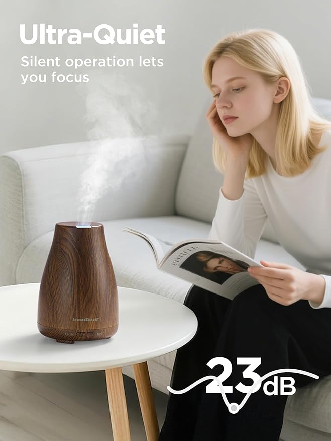 InnoGear Essential Oil Diffuser, Ultrasonic Diffusers for Home Aromatherapy Humidifier for Bedroom Room 7 Colors LED 2 Mist Mode Auto Off, Bronze