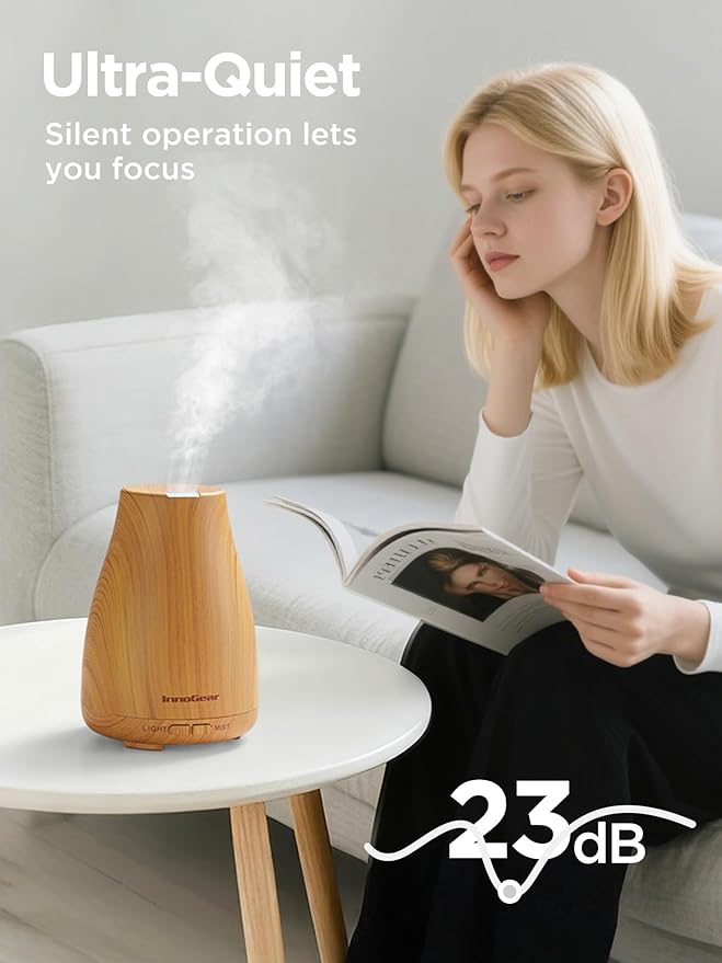 InnoGear Essential Oil Diffuser, Ultrasonic Diffusers for Home Aromatherapy Humidifier for Bedroom Room 7 Colors LED 2 Mist Mode Auto Off, Yellow