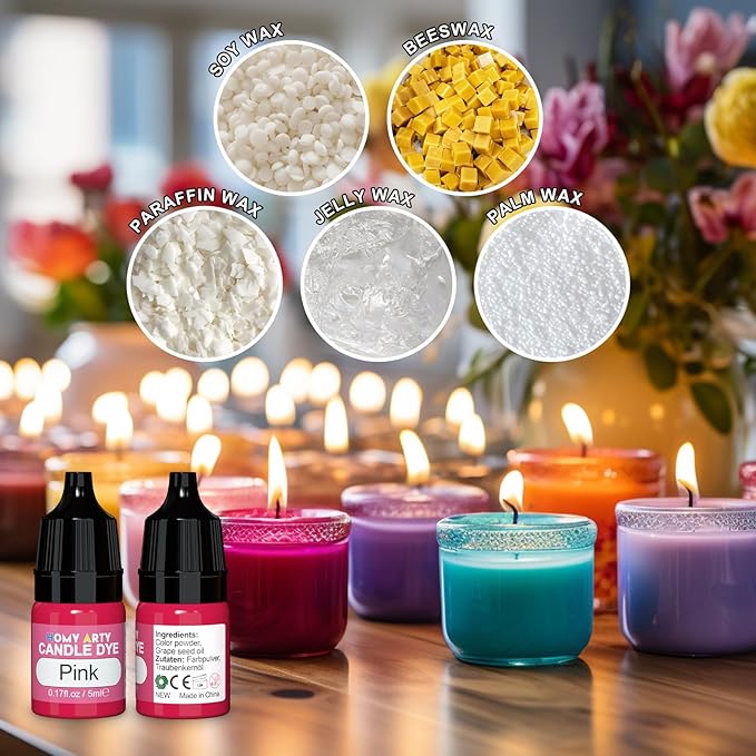 Candle Dye - 14 Colors Candle Wax Dye, Highly Concentrated Candle Color Dye, Oil-Based Liquid Candle Dye for Soy Wax, Candle Making - 0.17 FL OZ