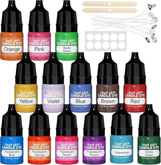 Candle Dye - 14 Colors Candle Wax Dye, Highly Concentrated Candle Color Dye, Oil-Based Liquid Candle Dye for Soy Wax, Candle Making - 0.17 FL OZ