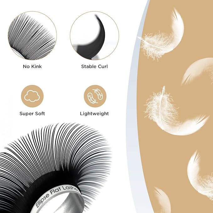 LASHVIEW Eyelash Extensions,Ellipse Flat Eyelash Extensions 0.20mm D Curl 12mm, Black,Individual Lashes,Semi-Permanent Extremely Soft Professional Salon Use