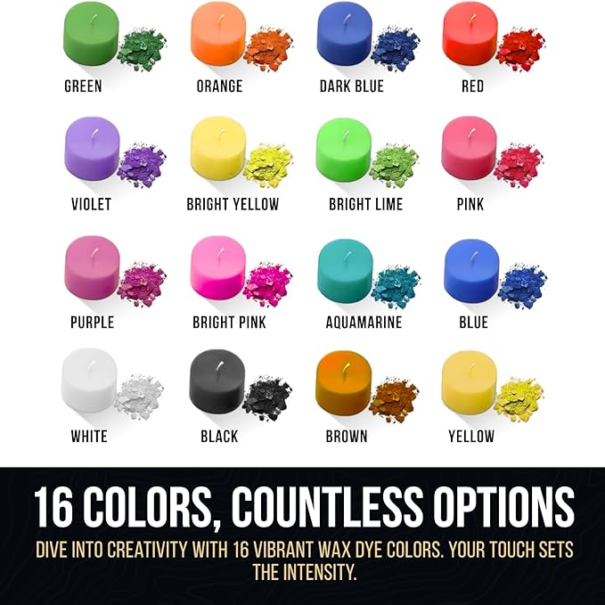 Candle Color Dye for Soy Wax - 16 Colors (3g Each) Candle Wax Dye for Candle Making | Natural Cosmetic Grade Candle Dyes for Candle Making | Candle Dye