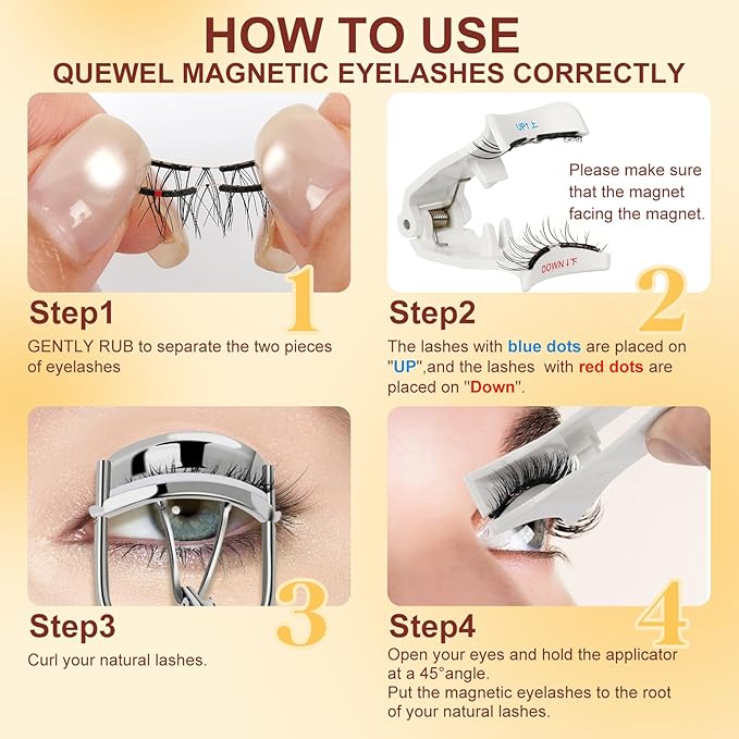 QUEWEL Magnetic-Eyelashes with Applicator, Upgrade 1 Pair Soft Magnetic Lashes, No Glue Needed Reusable Magnetic Eyelashes So Soft and Suitable for Beginners (Soft-Magnetic-B)