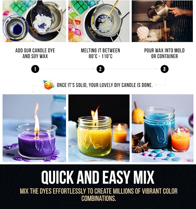 Candle Color Dye for Soy Wax - 16 Colors (3g Each) Candle Wax Dye for Candle Making | Natural Cosmetic Grade Candle Dyes for Candle Making | Candle Dye