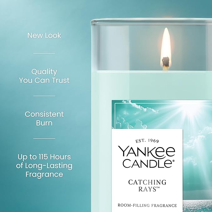 Yankee Candle Medium Pillar Scented Candle with up to 115 Hour Burn Time, Premium Plant Wax Blend for Consistent Burn, 14.25 oz Pillar Candle with Room Filling Fragrance, Catching Rays