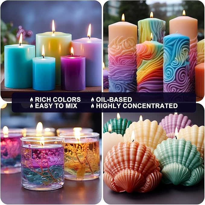 Candle Dye - 14 Colors Candle Wax Dye, Highly Concentrated Candle Color Dye, Oil-Based Liquid Candle Dye for Soy Wax, Candle Making - 0.17 FL OZ