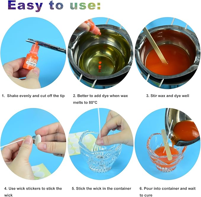 Candle Dye - 14 Colors Candle Wax Dye, Highly Concentrated Candle Color Dye, Oil-Based Liquid Candle Dye for Soy Wax, Candle Making - 0.17 FL OZ