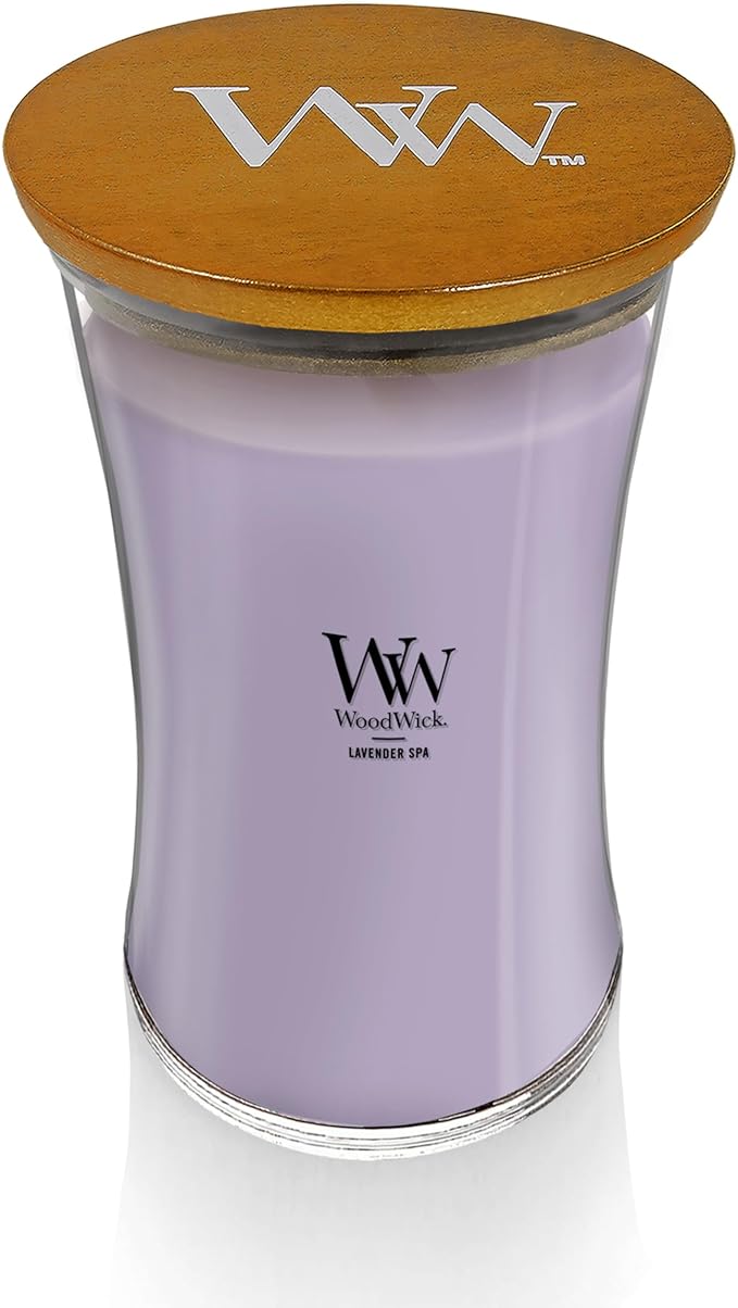 WoodWick Lavender Spa Gifts for Women and Men,21.5 oz Large Hourglass Candle with Crackling Wick,(Pack of 4)