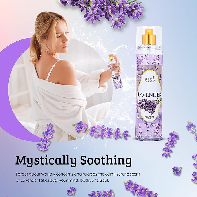 Freida and Joe Lavender Luxury Body Spray For Women, Womens Perfume Fragrance Body Mist & Sprays, Women's Woodsy Scented Gifts & Presents, 8 oz Fine Mist Spray Bottle – Mother's Day Gift for Mom