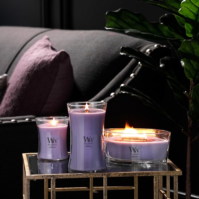 WoodWick Lavender Spa Gifts for Women and Men,21.5 oz Large Hourglass Candle with Crackling Wick,(Pack of 4)