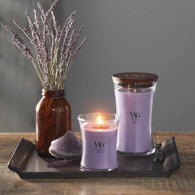 WoodWick Lavender Spa Gifts for Women and Men,21.5 oz Large Hourglass Candle with Crackling Wick,(Pack of 4)