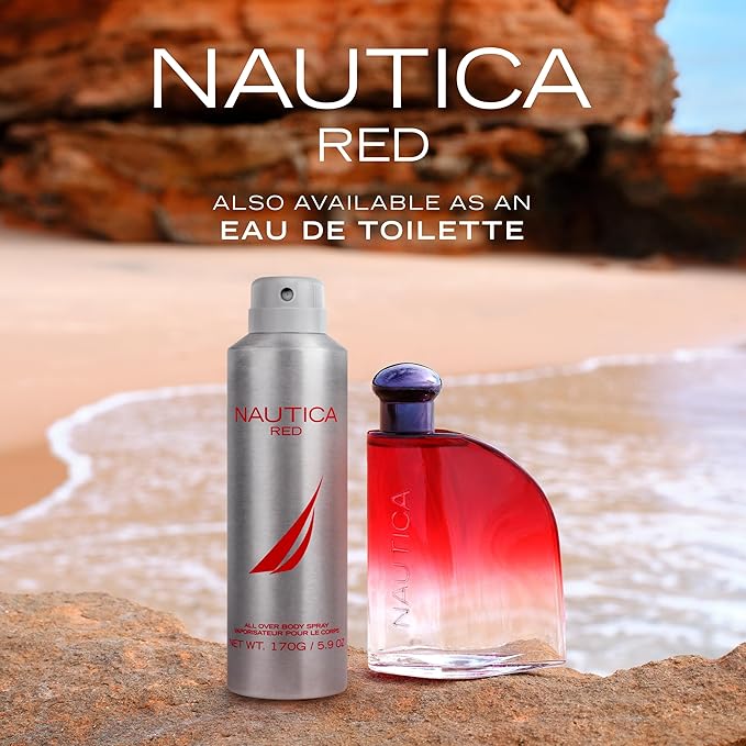 Nautica Color Red Deodorizing Body Spray for Men, Aromatic Fougere Fragrance, Notes of Black Pepper, Lavender and Rosemary, 6.0oz