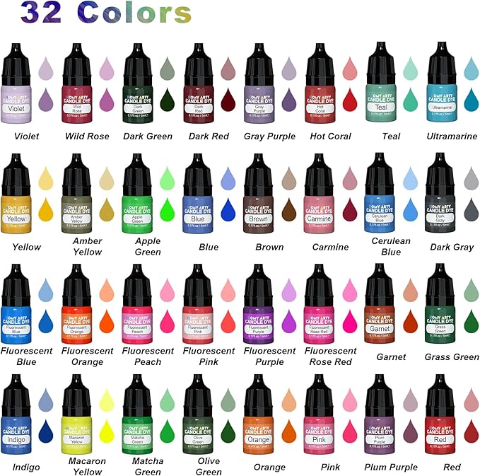 Candle Dye - 32 Colors Candle Wax Dyes, Highly Concentrated Candle Color Dye, Oil-Based Liquid Candle Dye for Soy Wax, Candle Making - 5ml Each
