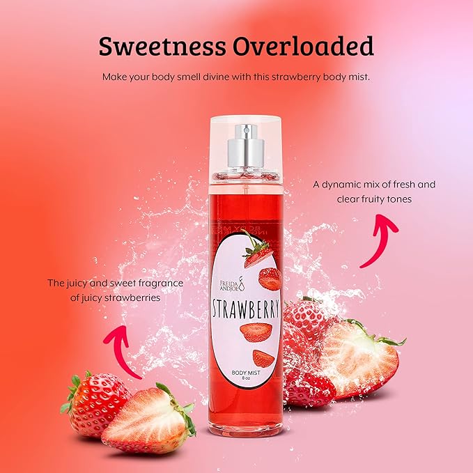 Freida and Joe Luxurious Scented Strawberry Fragrance Body Mist A Sophisticated 8 oz Gift Stocking Stuffer Exquisitely Crafted for Women's Sublime Fragrance – Mother's Day Gift for Mom