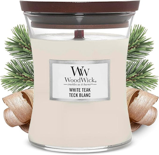 WoodWick Medium Hourglass Scented Candle, White Teak