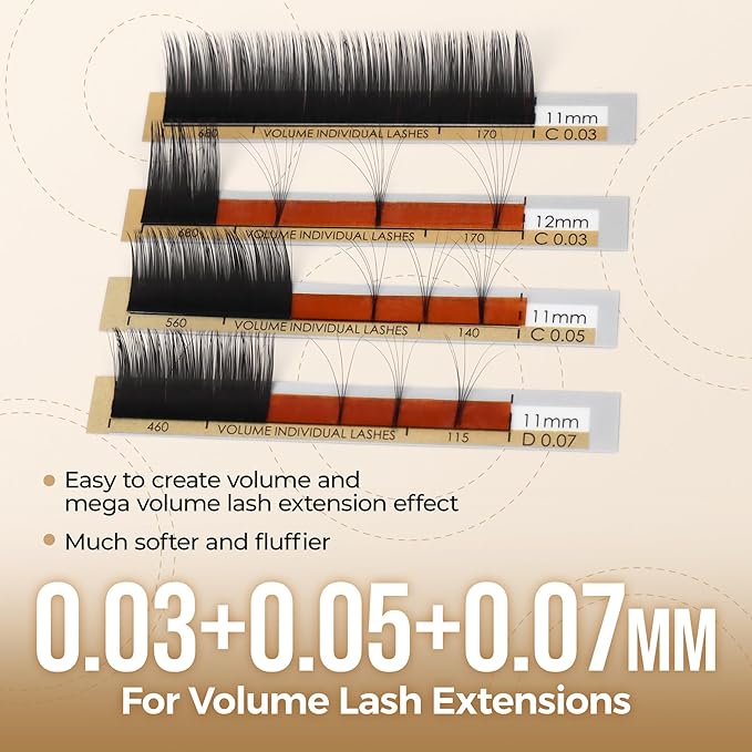 LASHVIEW 0.20 Thickness C Curl11mm Silk Fake Eyelash Extensions Natural Thick Lashes Semi-Permanent Individual Eyelashes Application for Professional Salon Use