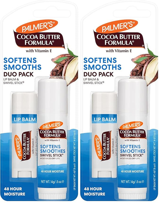Palmer's Cocoa Butter Formula Duo Pack, Moisturizing Swivel Stick and Lip Balm with Vitamin E, All Day Moisturization, For use on Lips, Dry Patches, Marks & Scars,2 Count (Pack of 2)